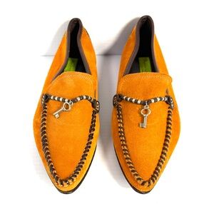 Goffredo Fantini Whip Stitch Vibrant Orange Loafers with Key Accent 7.5